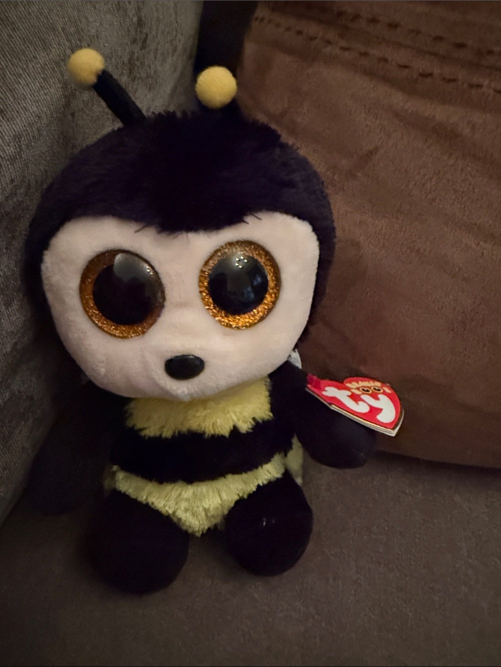 Ty Buzby the Bumble Bee Plush with Glittery Gold Eyes - Black and Yellow